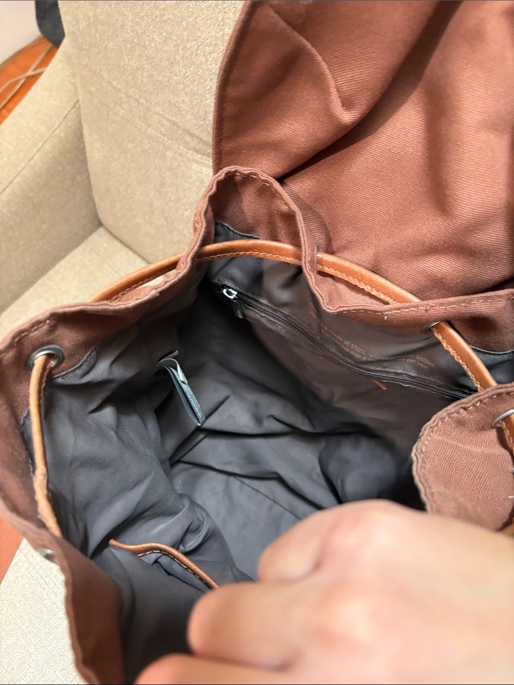 Matt & Nat Rust/Terracotta Canvas Drawstring Backpack - Picture 6 of 6